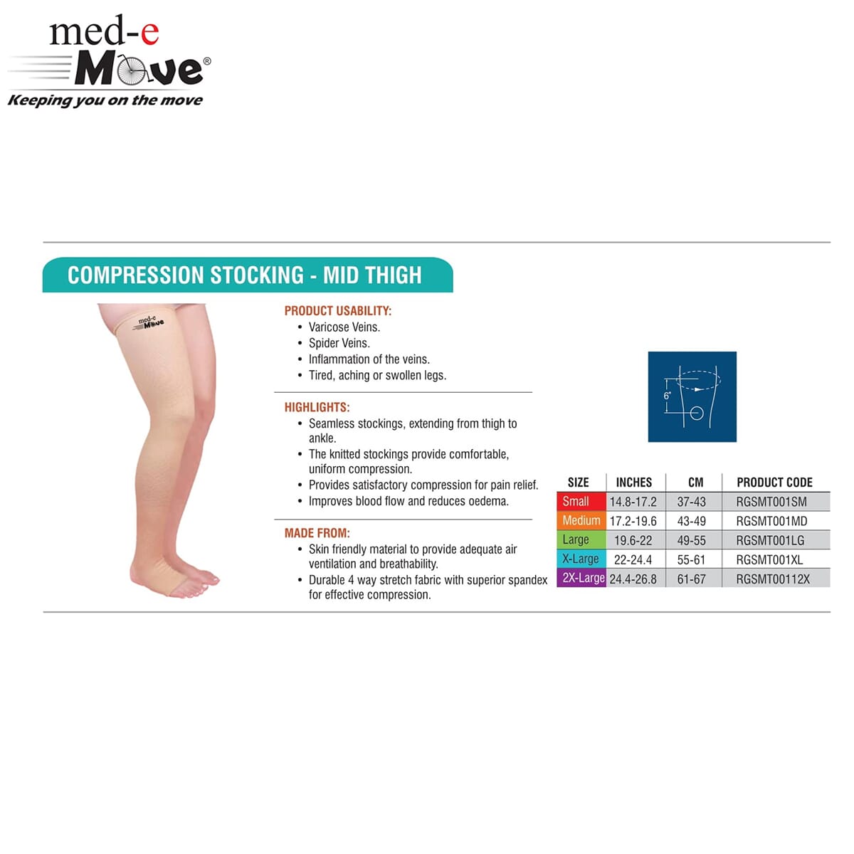 med-e Move Compression Stocking Mid Thigh(Pair) 1