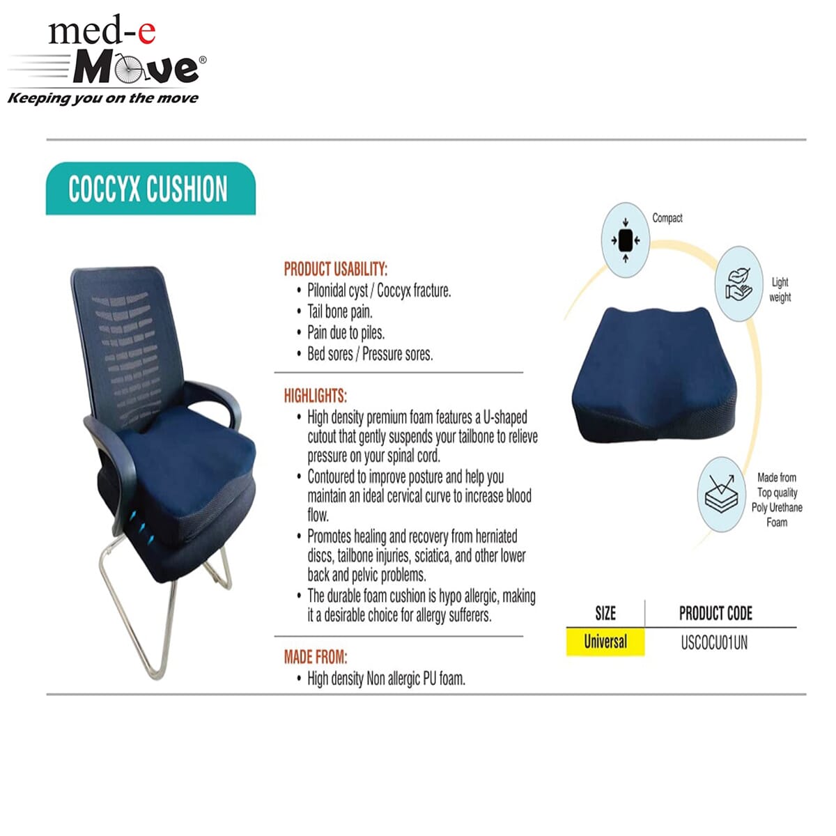 med-e Move Coccyx Cushion Back Rest For Car/Home 1